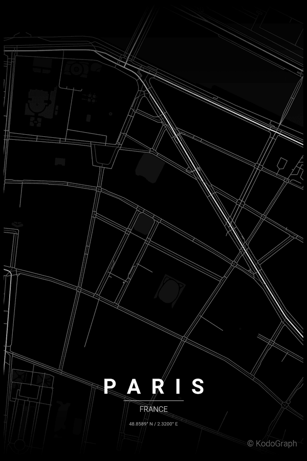 Poster cartographique généré de Paris en thème Noir